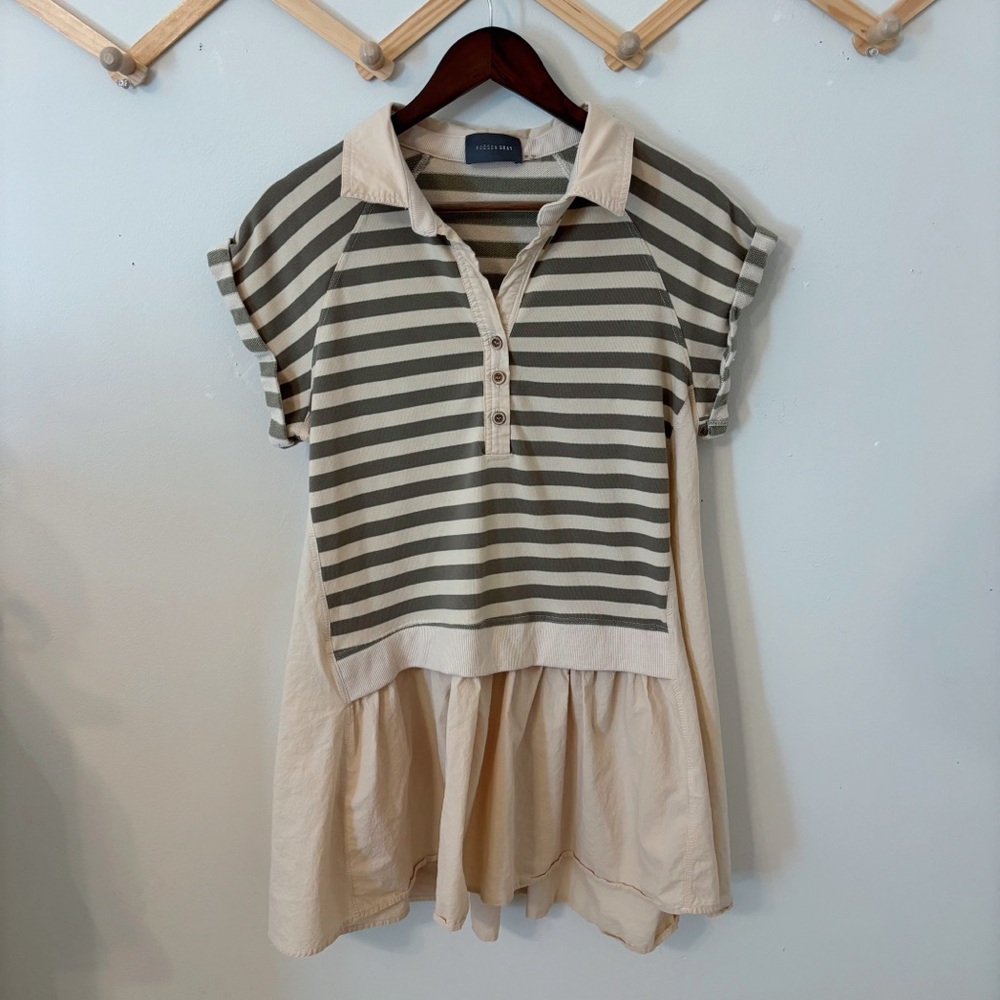 Collared Mini Striped Dress in Olive - Size M